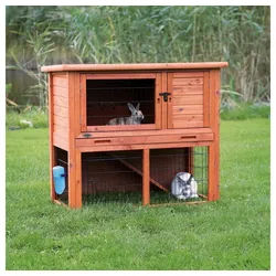TRIXIE Kleintierstall natura Kaninchenstall mit Freilaufgehege braun Maße: 104 x 97 x 52 cm für z.B.: Meerschweinchen, Kanichen