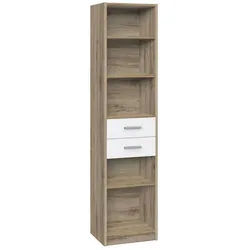 Carryhome Regal , Weiß, Eiche San Remo , Holzwerkstoff , 4 Fächer , 2 Schubladen , 48x197x40 cm , Made in Germany , Typenauswahl, Beimöbel erhältlich, stehend , Wohnzimmer, Regale, Bücherregale