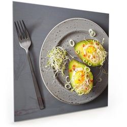 Primedeco Küchenrückwand Küchenrückwand Spritzschutz Glas mit Motiv Ei gebacken in Avocado 70 cm x 70 cm