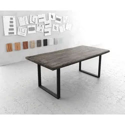 Esstisch Edge 200x100 XL Akazie Platin Kufengestell Schwarz Live-Edge