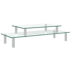 vidaXL Monitor-Halterung Monitorständer 2-stufig Transparent Glas