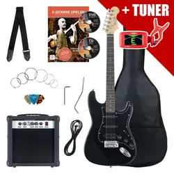 Rocktile Banger's Powerpack E-Gitarren Set Black inkl. Verstärker, Tasche, Stimmgerät, Kabel, Gurt, Saiten und Schule inkl. CD/DVD