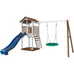 Ambia Garden Nest Swing BRAUN-WEIß , Blau, Braun, Weiß , Holz , Zeder , 356.6x241.9x349 cm , Fsc , Freizeit & Co, Gartenspielzeug, Spieltürme