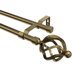 GARDINENSTANGE Olymp Paolo 320 cm (geteilt in 2 x 160 cm), 2-läufig (ohne Ringe), 16 mm Ø Messing Antik