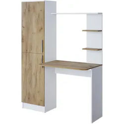 Vicco Schreibtisch Tessa Weiß/Goldkraft Eiche 122.9 x 52 cm , Weiß, Honigeiche , Holzwerkstoff , Rechteckig , 122.9x168.5x52 cm , Büromöbel, Schreibtische, Schreibtische