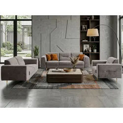 Beautysofa Polstergarnitur im modernen Stil auf hohen Metallbeinen VENEZIA, (Sessel + 2-Sitzer Sofa + 3-Sitzer Sofa im modernes Design), mit Metallbeine, Couchgarnituren aus Velours oder Chenille beige