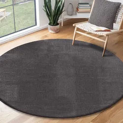 Teppich THE CARPET "Relax round", grau (anthrazit), H:16mm Ø:160cm, Polyester, Teppiche, Teppich, waschbarer Wohnzimmer Teppich modern rutschfest