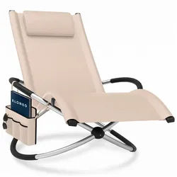 ELONEO Gartenliege Schaukelliege Outdoor mit Tasche, Strandliege klappbar bis 180 kg, Schaukelsessel, Liegestuhl wetterfest, Sonnenliege für Garten & Balkon beige