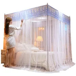 Refttenw Moskitonetz Baldachin mit Ecken, Prinzess Bettvorhänge mit 3 seitlichen Öffnungen weiß 1.8*2.2m