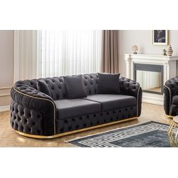 Möbel-Lux Sofa Elite, 2-Sitzer, Chesterfield, Goldverzierung schwarz