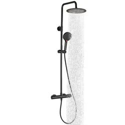 LuxusKollektion Stangenbrause-Set Duschset Thermostat 25cm Regendusche Edelstahl Rund 25 Cm schwarz