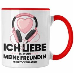 Trendation Tasse Trendation - Gamer Geschenk Freundin Gamer Zocken Zocker Headset Grafik Tasse Geschenkidee Tassen Lustig Gaming rot