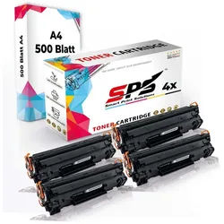SPS Tonerkartusche A4 500 blatt + 4x CE285A Set Kompatibel für HP LaserJet P1102w Schwarz, (5er Pack) schwarz
