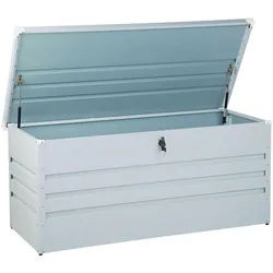 Beliani Auflagenbox Stahl hellgrau 132/62 cm Cebrosa , Hellgrau , Metall , 132x64x62 cm , Gartenzubehör, Kissenboxen