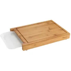 WENKO Bruno Schneidebrett, 35 x 25 cm, Hochwertiges Schneideunterlage mit umlaufender Saftrille für Obst, Gemüse etc., Farbe: Braun/ Weiß