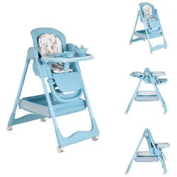 Moni Kombihochstuhl Hochstuhl Surprise faltbar, Lätzchen Schüssel Löffel Gabel Räder Korb blau