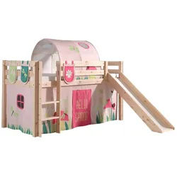 58 aufm Kessel Bettgestell Spielbett mit Rutsche Karolina 210x218x114 Kinderbett Massivholz natur (inkl. Versand, Lieferung bis Verwendungsstelle), Liegefläche 90x200, inkl. Textilset, breite Stufen, Absturzschutz beige