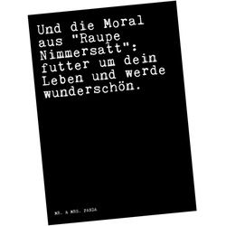 Mr. & Mrs. Panda Postkarte Und die Moral aus... - Schwarz - Geschenk, Abnehmen, Dankeskarte, lus, Matt Rückseite schwarz