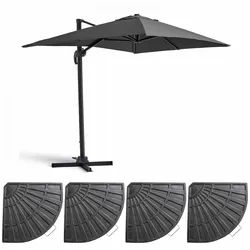 Oviala Business Ampelschirm 2×3 m neigbar, drehbar und mit 4 beschwerten Bodenplatten, Aluminium anthrazitgrau