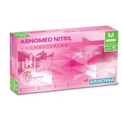 ARNOMED Nitril Magnolia Pink Einmalhandschuhe, puderfrei, pink, Elastische und reißfeste Nitrilhandschuhe mit rollbaren Rand, 1 Packung = 100 Stück, Größe M