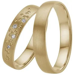 Trauring FIRETTI "Schmuck Geschenk Gold 375 Hochzeit Ehering "LIEBE" Sterne" Gr. 18, gold (gelbgoldfarben), Fingerringe, Damen, 18, 0,03 SI = kleine Einschlüsse mit Brillanten, Gelbgold 585, 4mm, Trauring, Made in Germany, wahlweise mit oder ohne Brillanten