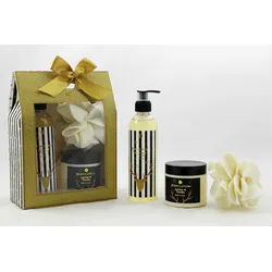 Badeset GLITTER Geschenkbox mit Duschgel Body Lotion & Schwamm - LITSCHI & VANILLE