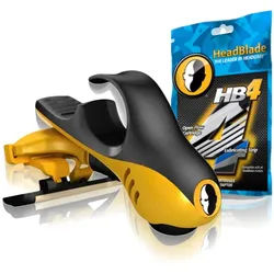 HeadBlade Körperrasierer Kopfrasierer, 2-tlg., Moto Razor Original + HB4 Rasierklingen Ultra-Präzisionsklingen, Glatze Kopf Ganzkörper Rasur Rasierer Nassrasur Nassrasierer gelb