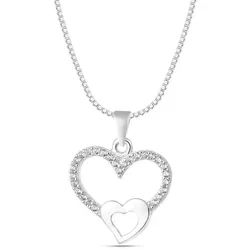 NAHLE Kette mit Anhänger Silberkette Herz Halskette, 925 Silber Anhänger mit Zirkonia - rhodiniert silberfarben 45cm