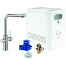 Grohe Blue Professional Spültisch-Einhebelmischer 31326DC2 supersteel, Starter Kit, L-Auslauf, Bluetooth/WIFI