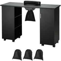 VEVOR Maniküretisch Nageltischstation mit elektrischem Staubsammler, beweglicher Nail-Tech-Schreibtisch mit 8 Rädern (4 feststellbar) 3 Staubbeuteln und Handballenauflage, MDF-Nagelkunst-Arbeitsplatz