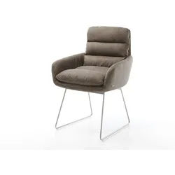 Esszimmerstuhl Abelia-Flex mit Armlehnen Mikrofaser Taupe Vintage Kufengestell Edelstahl