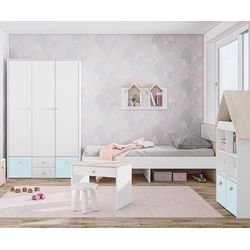 Feldmann-Wohnen Jugendzimmer-Set ELMO, (Set, 1 Kleiderschrank + 1 Bett + 1 Kinderschreibtisch + 1 Regalschrank + 1 Wandregal), - Farbabsetzung wählbar blau