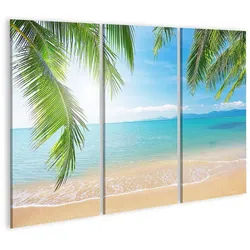 islandburner Leinwandbild Bild auf Leinwand Palmen Und Tropischen Strand 130x80cm 3-teilig