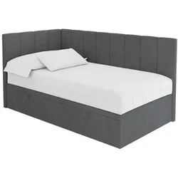 Altdecor Einzelbett Jugendbett mit Bettkasten Rechts, mit Matratze - Lovy 90x200 Dunkelgrau , Graphitfarben , Textil , Ottomane rechts,L-Form , 90x200 cm , Babymöbel & Kindermöbel, Kinderzimmer & Jugendzimmer, Kinderbetten, Kinderbetten & Jugendbetten