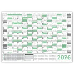 LYSCO Wandkalender Green Wandplaner DIN A0 / DIN A1 2026, Formate: DIN A0 (841 x 1189 mm) / DIN A1 (594 x 841 mm) Darstellung 14 Monate mit Jahresvorschau Folgejahr, und Ferientermine / Feiertage aller Bundesländer grün