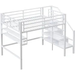 Urban Meuble Hochbett Weiß 255/145/160 cm , Metall , Rechteckig , Babymöbel & Kindermöbel, Kinderzimmer & Jugendzimmer, Kinderbetten, Hochbetten