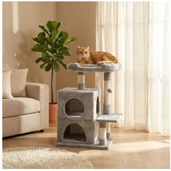 belviona Kratzbaum mit 2 Höhlen & Spielball, 80 cm Höhe freistehend, Katzenbaum mit Sisal & Liegefläche grau