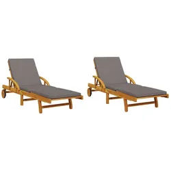 vidaXL Gartenliege Sonnenliegen 2 Stk. mit Auflagen 200x68x83 cm Massivholz, 1 St. grau