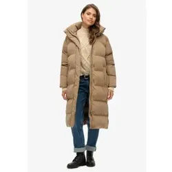 Superdry für Damen. W5011801A Langer brauner Kapuzen-Steppmantel mit Kapuze (M), Lässig, Polyester, Nachhaltig