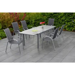 Gardenson Gartentisch , Silberfarben , Metall , Steinoptik , rechteckig , eckig , 100x75x180-250 cm , ausziehbar , Gartenmöbel, Gartentische, Gartentische Ausziehbar