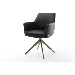 Drehstuhl Xana-Flex mit Armlehnen Echt-Leder Schwarz Kreuzgestell breit Effektfinish Titan 360° drehbar Taschenfederkern