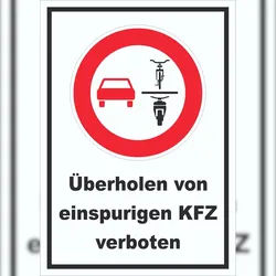 HB-Druck Überholverbot von einspurigen KFZ Schild A0 Rückseite selbstklebend