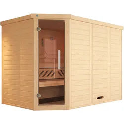 Weka Premium Massivholz-Elementsauna Kemi Eck 2 Ganzglastür, 9,0 kW Saunaofen OS inkl. Steuerung