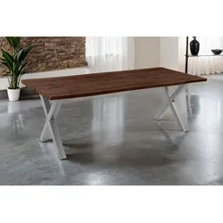 SAM® Esstisch Thorin, Verschiedene Optiken, X-Metallgestell, Baumkante braun 220 cm x 77 cm x 100 cm