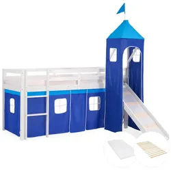 Homestyle4u Hochbett 90/200 in Blau mit Lattenrost + Matratze , Weiß, Blau , Holz , Babymöbel & Kindermöbel, Kinderzimmer & Jugendzimmer, Kinderbetten, Hochbetten