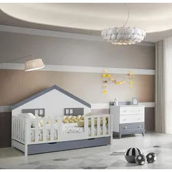Xlmoebel Kinderbett Montessori Hausbett mit Kommode aus Holz in elegantem Grau (1-tlg), Made in Europa grau