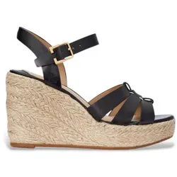 Lauren Ralph Lauren für Damen. 802953961002 Leder-Keilsandalen Soffia schwarz (37), 5 bis 8 cm, Schnalle, Lässig