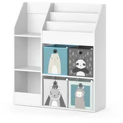 Vicco Kinderregal Luigi Weiß 100.4 x 114.2 cm mit 4 Faltboxen (grau) , Weiß, Weiß , Holzwerkstoff , 8 Fächer , Rechteckig , 100.4x114.2x30.9 cm , Kinder- & Jugendzimmer, Kindermöbel, Kinderregale