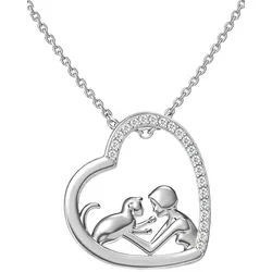 Limana Herzkette Katze Herz Kette Damen 925 Silber Halskette Anhänger gold Geschenk (Freundin Frauen Ehefrau Mama Silberkette inkl. Dose), Geburtstag Ostern Muttertag Weihnachten Jahrestag Valentinstag silberfarben