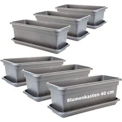 2friends Blumenkasten 6er-Pack, mit Untersetzer 40T x 17B x 14H cm, Balkon Blumenkasten in Anthrazit grau